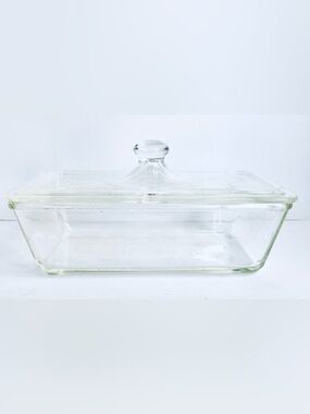 Vintage Glasbake 254 Refrigerator Dish Clear Glass Embossed Lid 1.5 Qt USA